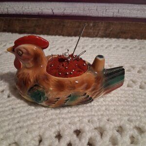 VINTAGE ROOSTER PIN CUSHION --ENESCO 'JAPAN'
